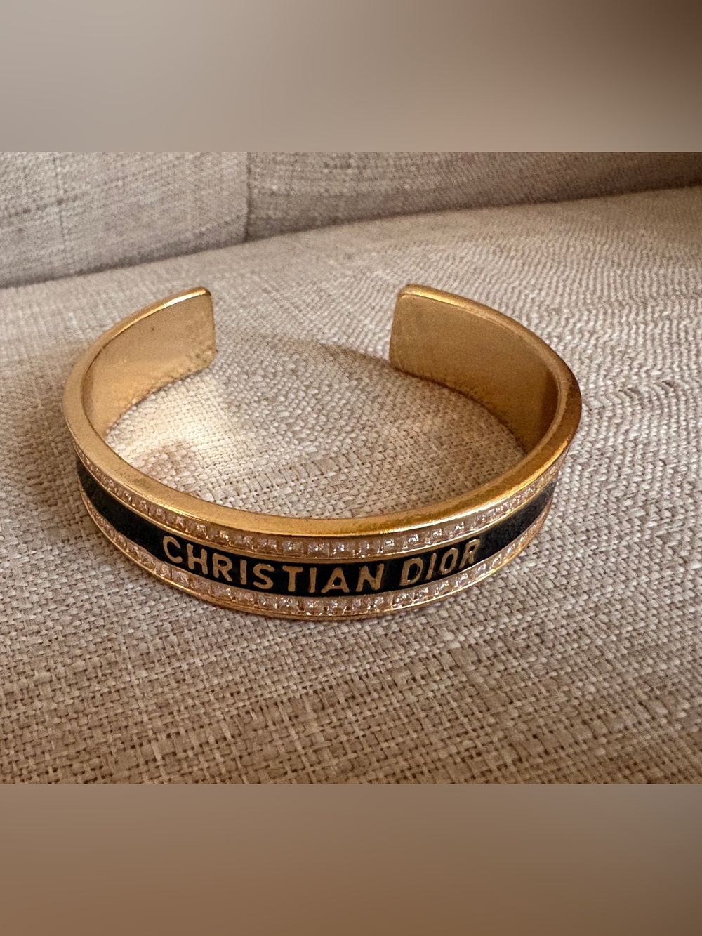 Dior Black and Gold Christian Dior Logo Cuff Bracelet - Picture 4 of 6